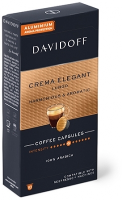 Cutie 10 capsule cafea compatibile Nespresso Cafe Crema Elegant Lungo Davidoff