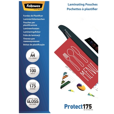 Folii laminare A4 lucioase 175 microni Protect, 100 buc/set, Fellowes