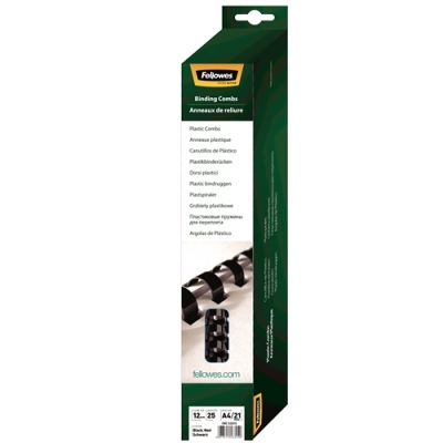 Spire plastic negre 12 mm, 25 buc/set, Fellowes 
