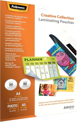 Folii laminare Admire Creative Collection, diferite dimensiuni, 80 microni 50 buc/set Fellowes