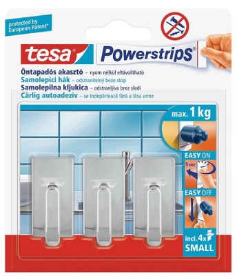Carlig de baie clasic mic chrom 3 bucati + 4 benzi Tesa