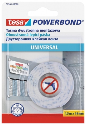Benzi dublu adeziv Powerbond 1.5 m x 19 mm Tesa