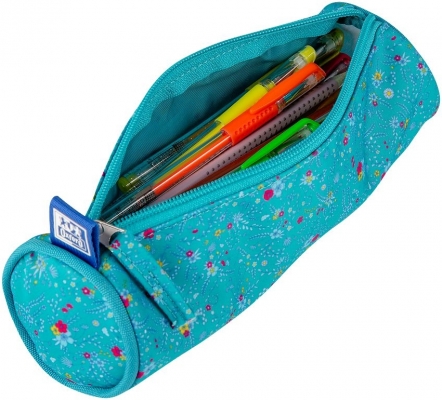 Penar Oxford floral, tip etui rotund, turcoaz