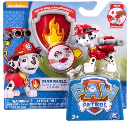 Figurina Marshall pompier, 6.3 cm cu insigna Paw Patrol Spin Master