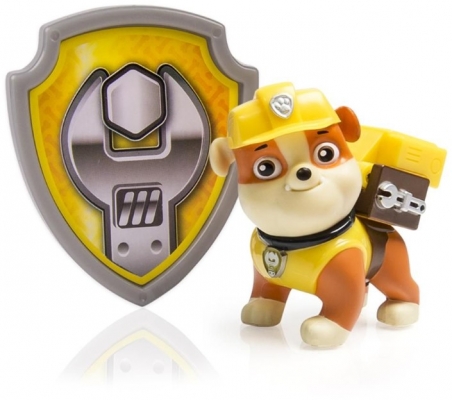 Figurina Rubble, 6.3 cm cu insigna Paw Patrol Spin Master