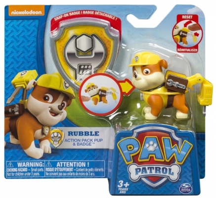 Figurina Rubble, 6.3 cm cu insigna Paw Patrol Spin Master