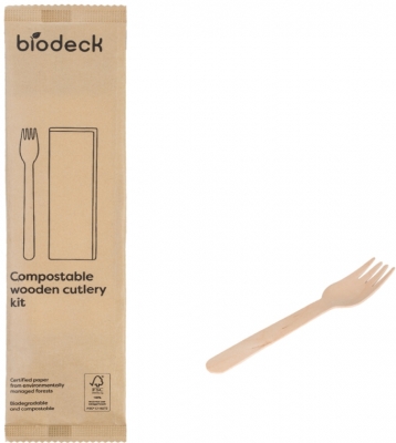 Seturi lemn retail furculita servetel kraft 250 bucati/cutie Biodeck