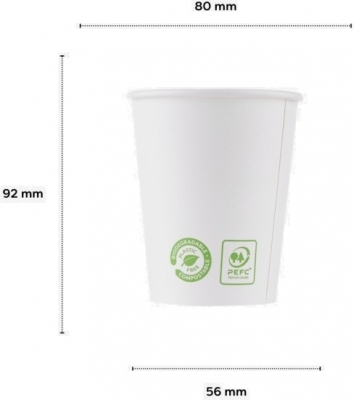 Pahar carton biodegradabil Biodeck, 240ml, alb, 50 buc/set