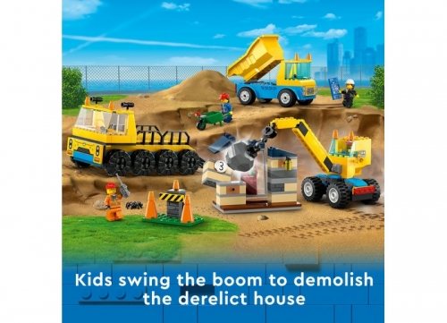 Camioane de constructie si macara cu bila pentru demolari 60391 LEGO City