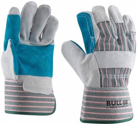 Manusi din piele spalt de bovina B, marime: 10.5, Gri / Turcoaz, Bull, Rock Safety