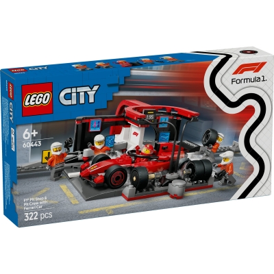 Boxa si mecanici F1 cu masina Ferrari 60443 LEGO City