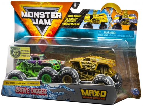 Set 2 machete Max D si Grave Digger Color Change Monster Jam Spin Master