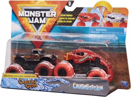 Set 2 masinute Blestemul Capitanului si Crush Station Color Change Monster Jam Spin Master