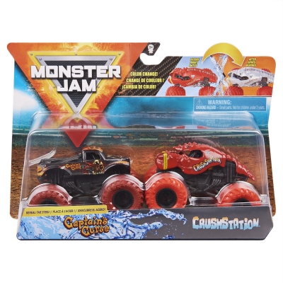 Set 2 masinute Blestemul Capitanului si Crush Station Color Change Monster Jam Spin Master