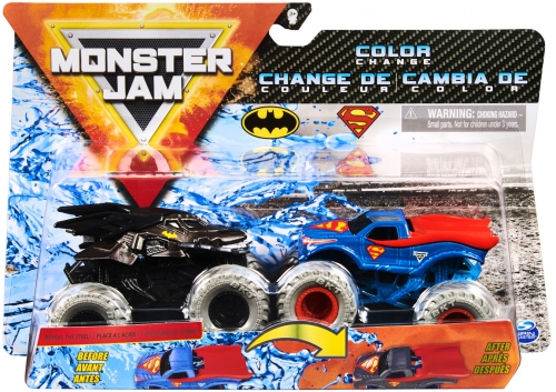 Set 2 masinute Batman si Superman Color Change Monster Jam Spin Master