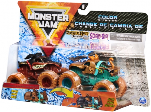 Set 2 masinute Monster Mutt Rottweiler si Scaooby Doo Color Change Monster Jam Spin Master