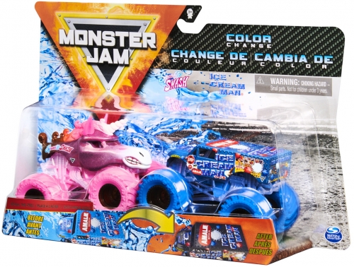 Set 2 masinute Sparkle Smash si Ice Cream Man Color Change Monster Jam Spin Master