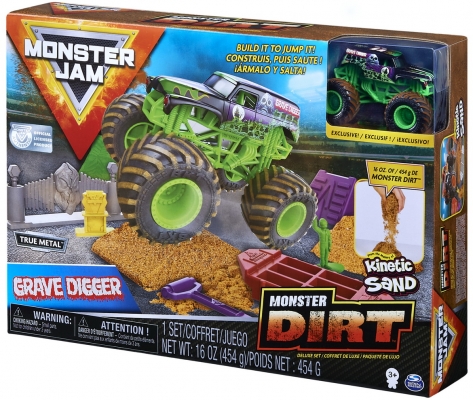 Masina de jucarie macheta Grave Digger set cu nisip si accesorii Monster Jam Spin Master