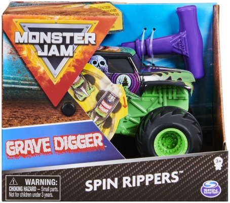Masina de jucarie Grave Digger, seria Spin Rippers, scara 1 La 43, Monster Jam Spin Master