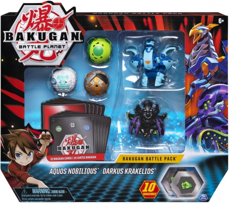 Set de lupta figurine Bakugan cu 5 bile Aquos Nobilious si Darkus Krakelios Spin Master