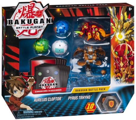 Set de lupta figurine Bakugan cu 5 bile Aurelus Cloptor si Pyrus Trhyno Spin Master