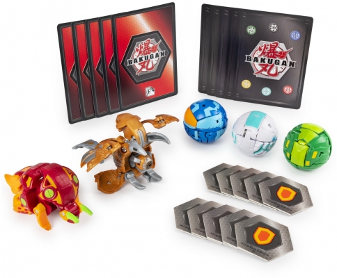 Set de lupta figurine Bakugan cu 5 bile Aurelus Cloptor si Pyrus Trhyno Spin Master