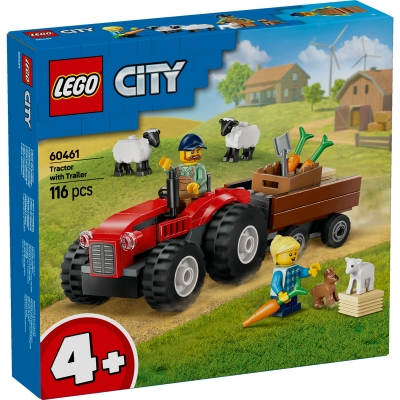 Tractor de ferma rosu cu remorca si oi 60461 LEGO City
