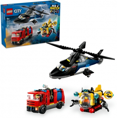 Elicopter, camion de pompieri si submarin remixate 60462 LEGO City
