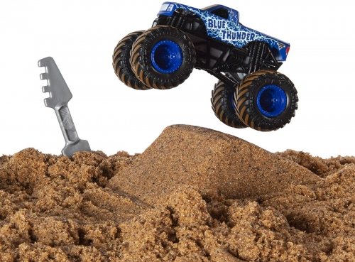 Masina de jucarie macheta Thunder Blue set camioneta cu nisip kinetic Monster Jam Spin Master