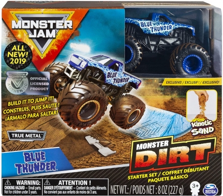Masina de jucarie macheta Thunder Blue set camioneta cu nisip kinetic Monster Jam Spin Master