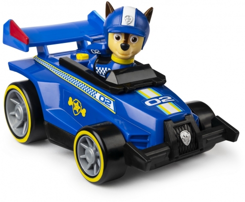 Figurina Chase cu masina de curse cu sunete si motor Pull-back Patrula Catelusilor Spin Master