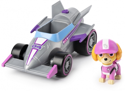 PATRULA CATELUSILOR SKYE MASINA DE CURSE CU SUNETE SI MOTOR PULL-BACK SPIN MASTER