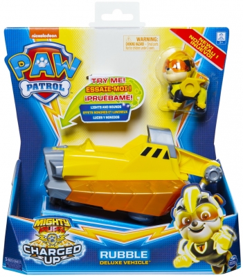 PATRULA CATELUSILOR VEHICUL CU FIGURINA RUBBLE SUNETE SI LUMINI SPIN MASTER