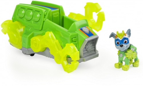 PATRULA CATELUSILOR VEHICUL CU FIGURINA ROCKY SUNETE SI LUMINI SPIN MASTER