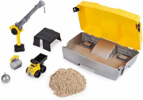 Set de joaca nisip kinetic, excaveaza construieste si demoleaza, in cutie cu maner Spin Master