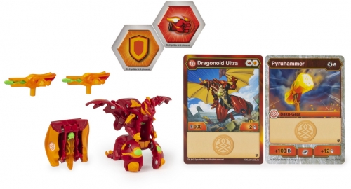 Figurina bila Bakugan S2 Ultra Dragonoid cu echipament Baku-gear Magma Blaster Spin Master