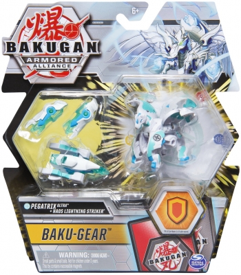 Figurina bila Bakugan S2 Ultra Pegatrix cu echipament Baku-gear Haos Lightning Striker Spin Master