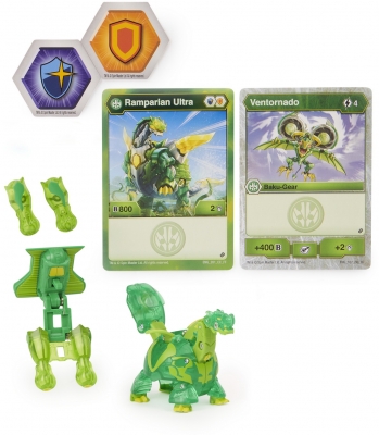 Figurina bila Bakugan S2 Ultra Ramparian cu echipament Baku-gear Spin Master