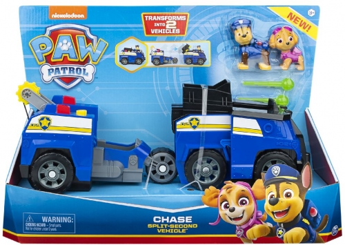 Masina de jucarie, 2 in1, Split second Chase, masina de politie Patrula Catelusilor Spin Master