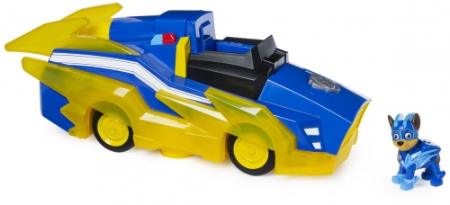 Set Charged Up cu figurina Chase cu masina care se transforma Patrula Catelusilor Spin Master