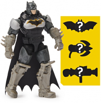 Figurina Batman costum cu armura, negru, 10 cm, cu 3 accesorii surpriza Spin Master