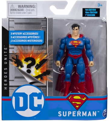 Figurina Superman flexibila, costum albastru, 10 cm, cu 3 accesorii Spin Master