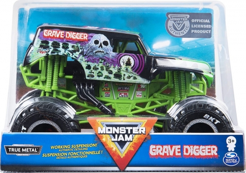 Masina de jucarie Macheta Metalica, scara 1 la 24, Grave Digger Monster Jam Spin Master