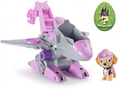 PATRULA CATELUSILOR SET VEHICUL CU CATELUSA SKYE SI FIGURINA DINO SURPRIZA SPIN MASTER