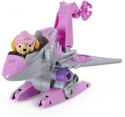 PATRULA CATELUSILOR SET VEHICUL CU CATELUSA SKYE SI FIGURINA DINO SURPRIZA SPIN MASTER