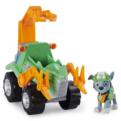 PATRULA CATELUSILOR SET VEHICUL CU CATELUS ROCKY SI FIGURINA DINO SURPRIZA SPIN MASTER