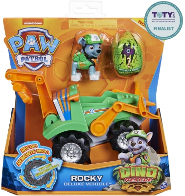 PATRULA CATELUSILOR SET VEHICUL CU CATELUS ROCKY SI FIGURINA DINO SURPRIZA SPIN MASTER
