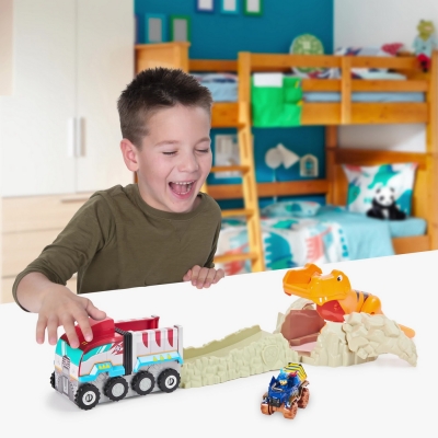 PATRULA CATELUSILOR SETUL CU PISTA DE SALVARE CHASE AL DINOZAURULUI T-REX SPIN MASTER