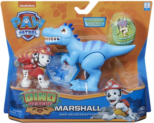 PATRULA CATELUSILOR SET FIGURINA CATELUS MARSHALL SI DINOZAUR VELOCIPTOR SPIN MASTER