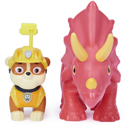 PATRULA CATELUSILOR SET FIGURINA CATELUS RUBBLE SI DINOZAUR TRICERAPTOR SPIN MASTER